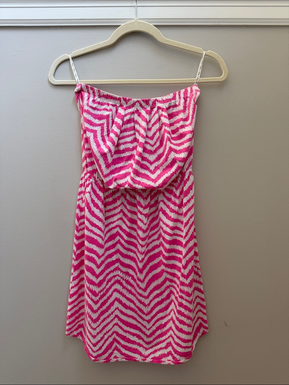 Lilly Pulitzer Hot Pink & White Strapless Chevron Dress Sz Small
